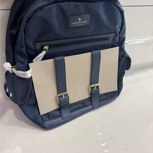 London Fog Blue and Gold Backpack with Structured Design